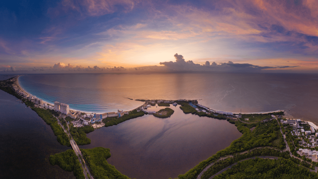 Cancun hotel zone at sunrise