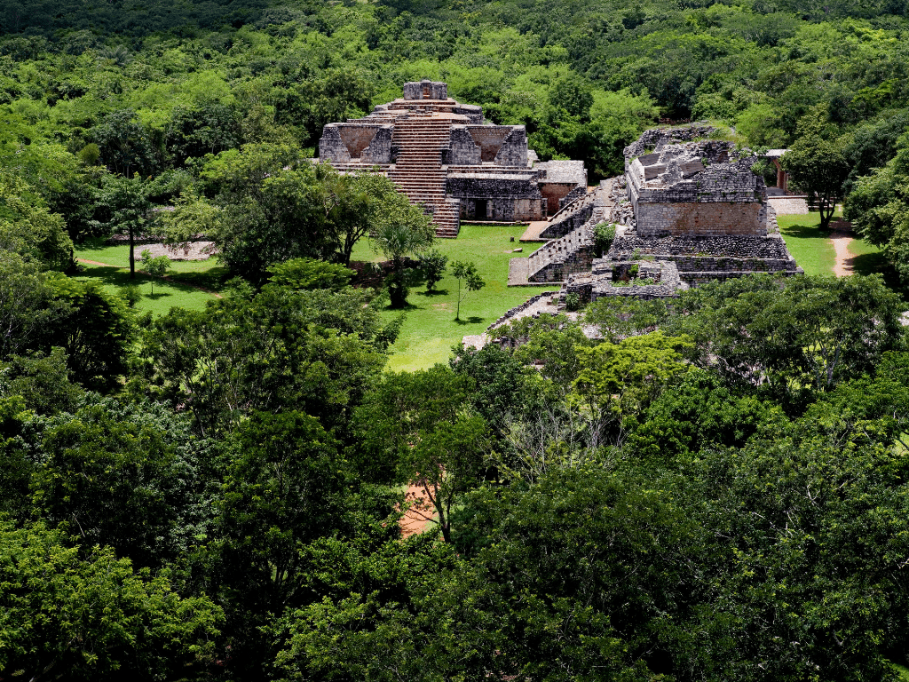 Aerial view of Ek Balam archeological site in Yucatan Mexico