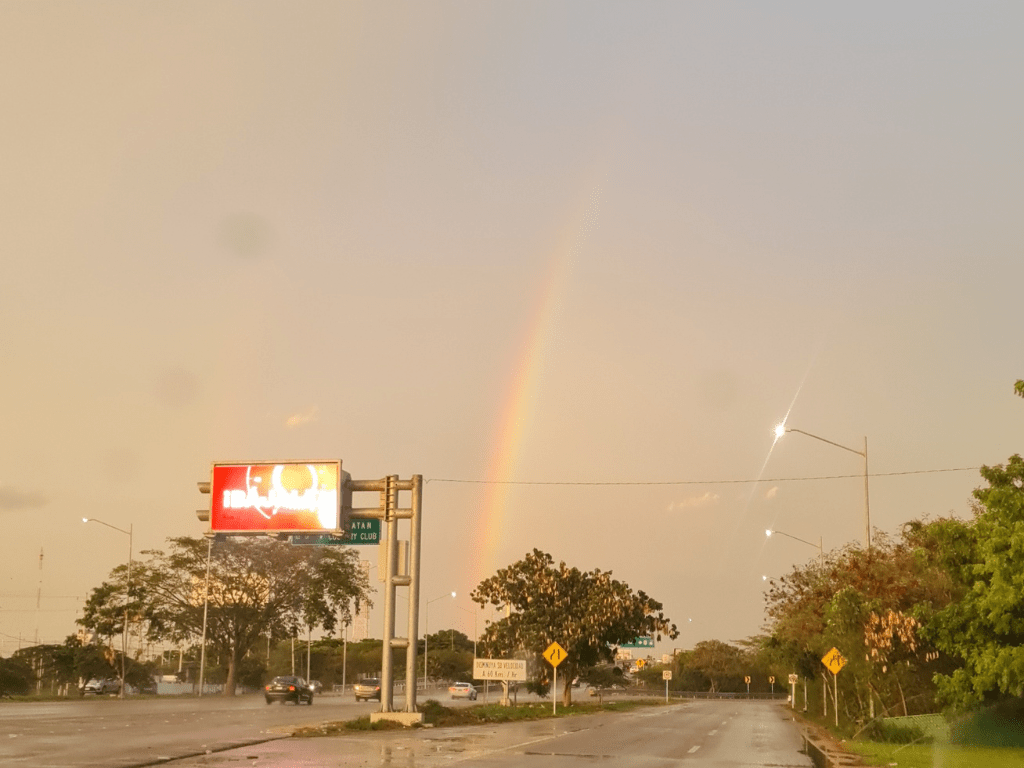 Rainbow on a highway in Merida Meixco