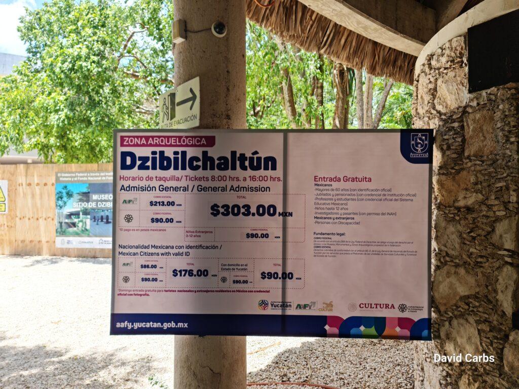 Dzibilchaltun ruins entrance poster with prices