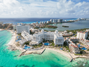 Aerial view of the Cancun hotel zone