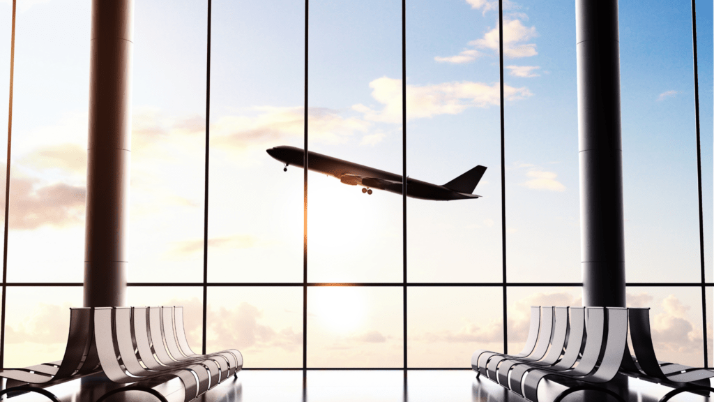 Airplane through an airport window