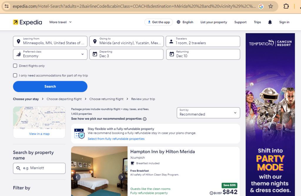 Expedia website