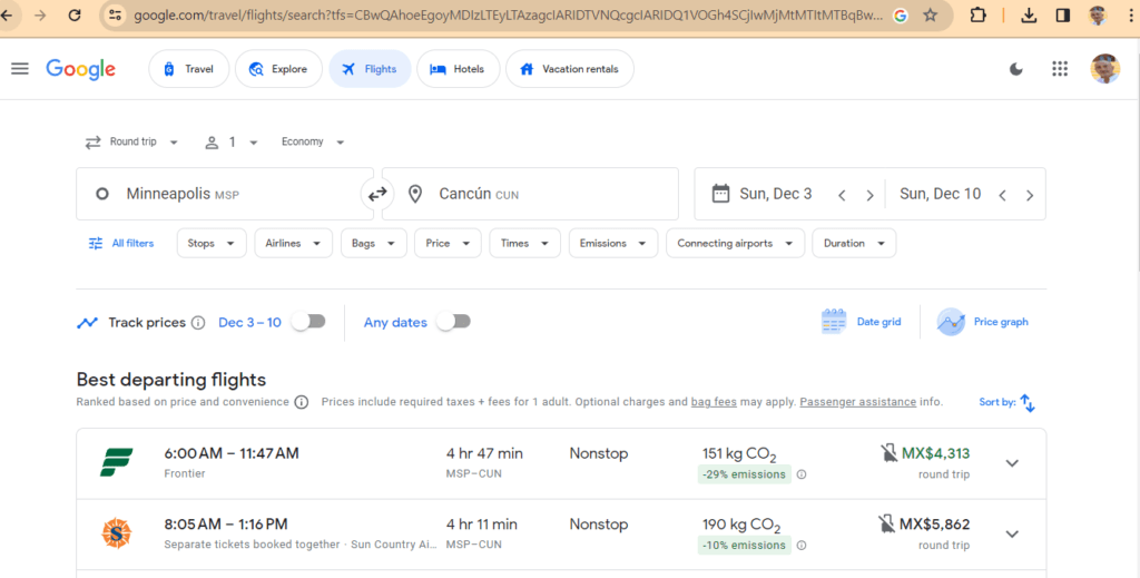 Google Flights website